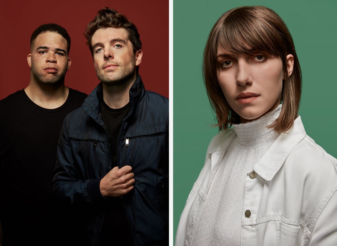 A diptych of portraits by Michael Thad Carter of SXSW musicians AoE and Aldous Harding.